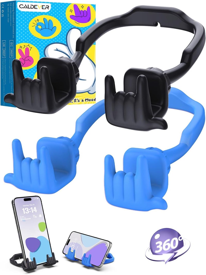 CALDEVER Stocking Stuffers for Teen Boys Girls Gifts Cell Phone Stand Upgrade Adjustable Rock on Lazy Phone Stand for Desk Cool Funny Gadget Gifts for Christmas Adult Men Women Wife 2Pack Black Blue - Image 1